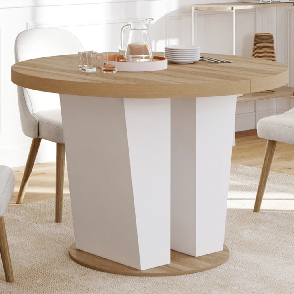 IDMarket - ELIAD tavolo da pranzo rotondo allungabile 4-8 persone in legno e bianco 110-150 cm