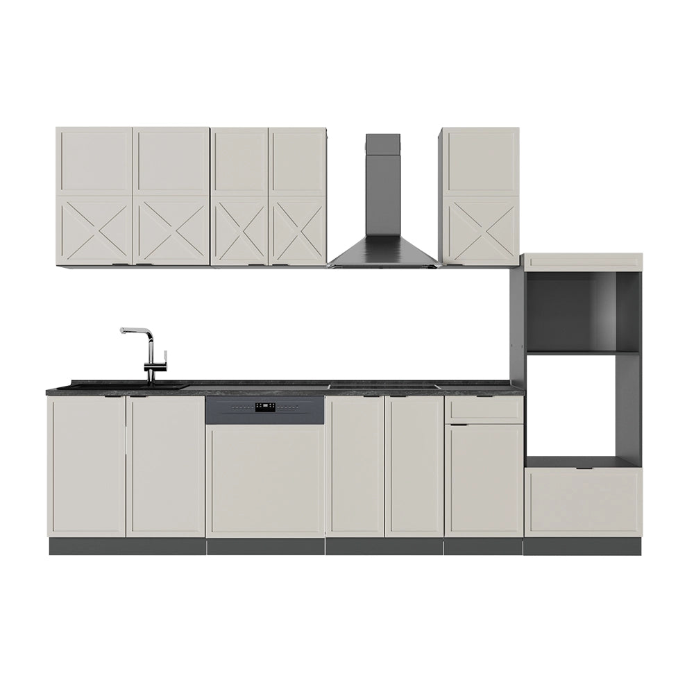 Cucina componibile Fame-Line GrigioBeige/Antracite 300 cm con armadio alto, PL Antracite Vicco