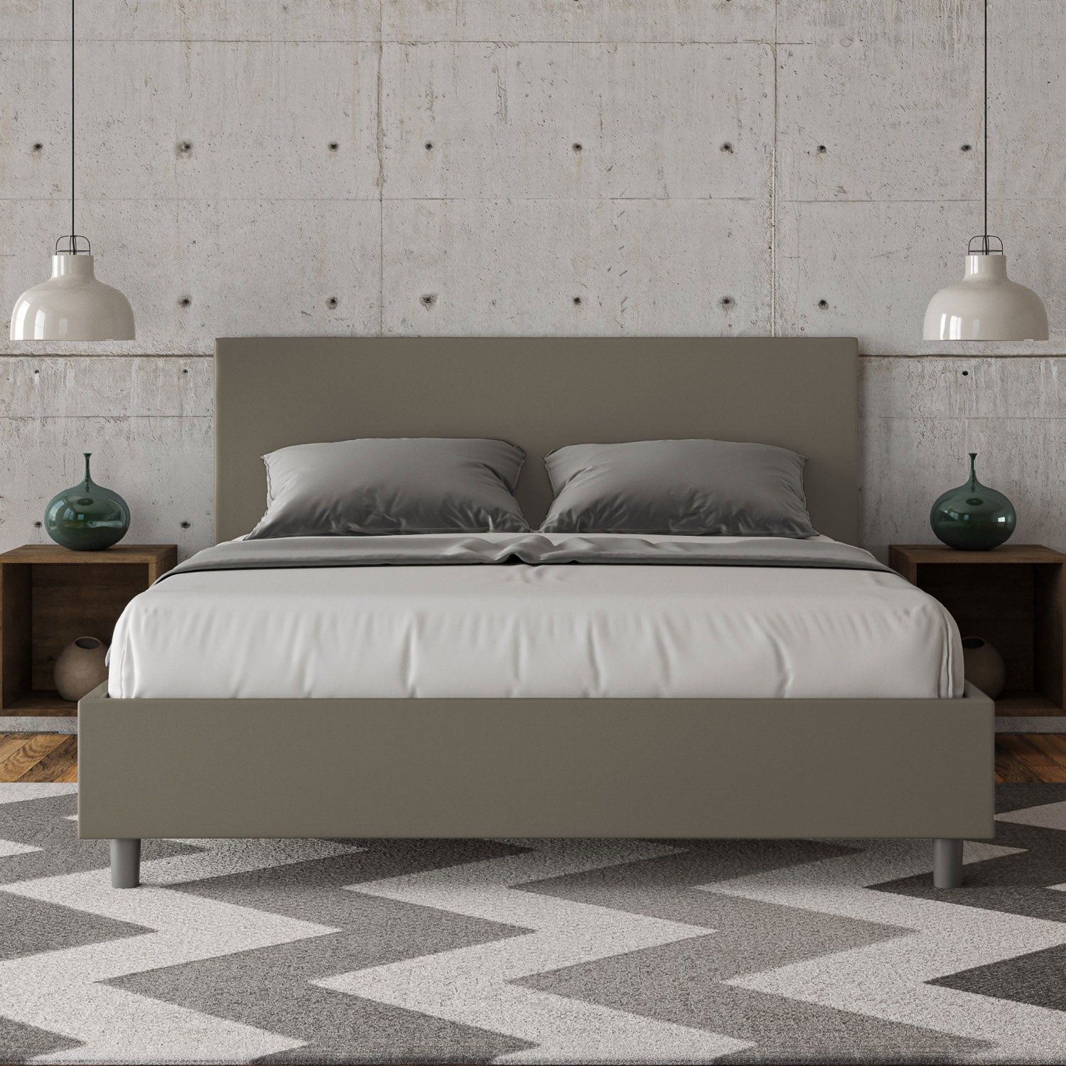 Letto Matrimoniale 160x190 cm con Rete e Contenitore Giroletto con Alzata Comoda Imbottito in Similpelle Adele