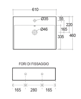 Lavabo sospeso 60 cm Rak Ceramics DES con foro rubinetto Bianco Alpino