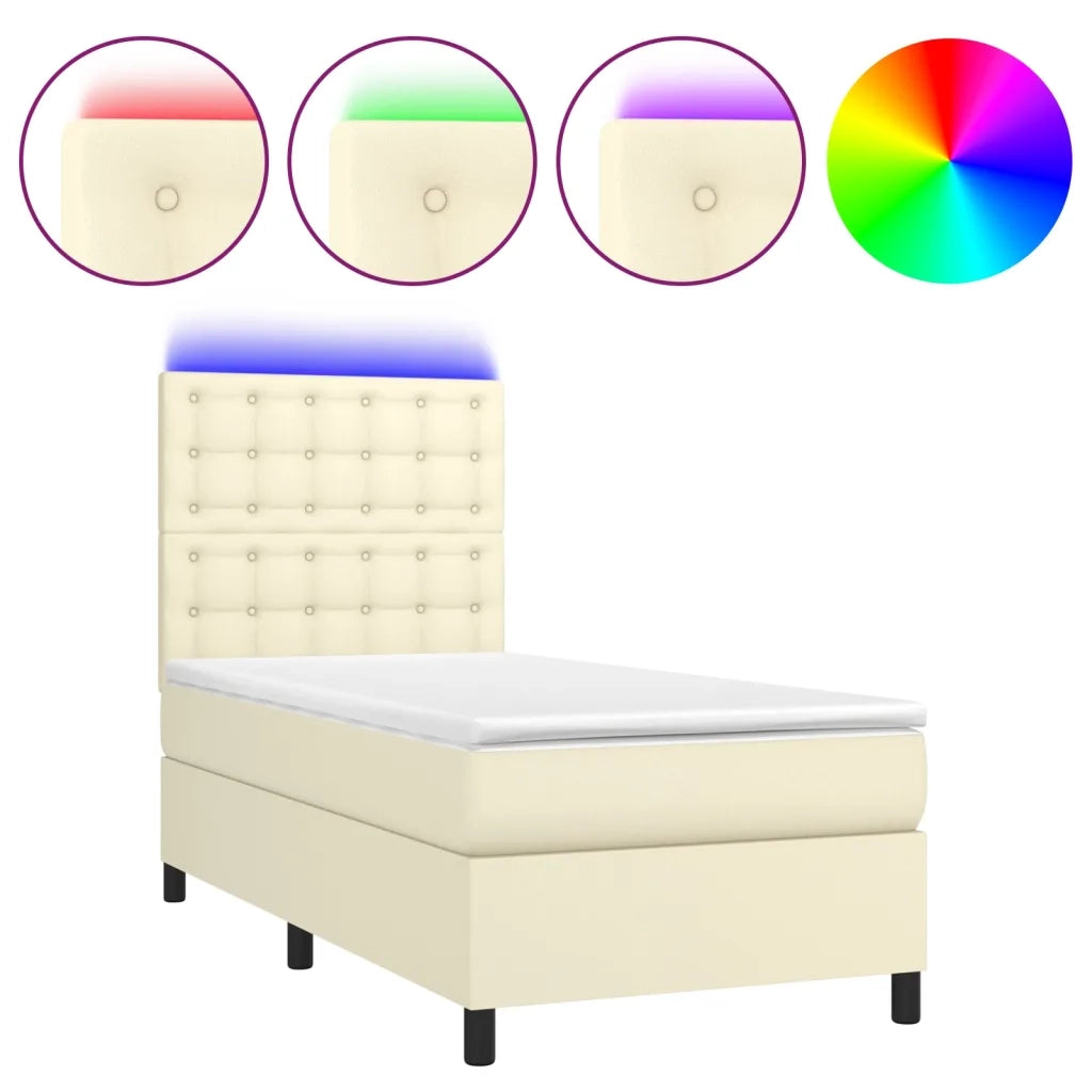 Giroletto a Molle con Materasso e LED Crema 90x200cm Similpelle 3135923