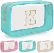 Borsa cosmetica personalizzata con iniziali, valigetta trasparente per trucco, sacchetto di plastica impermeabile con chiusura a elastico per ragazze, ragazze e donne (verde, K)