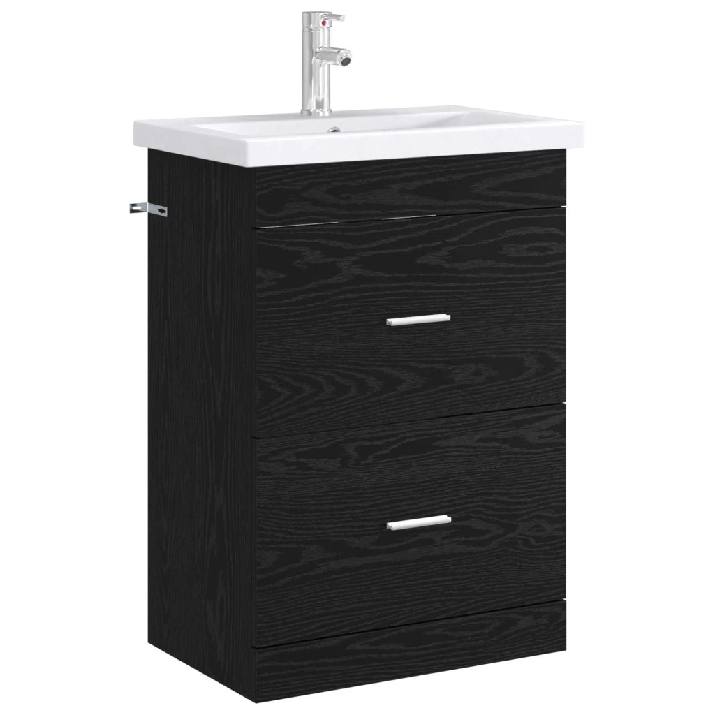 Mobiletto da Bagno Sotto Lavabo Rovere Nero 56 x 37,5 x 81 cm