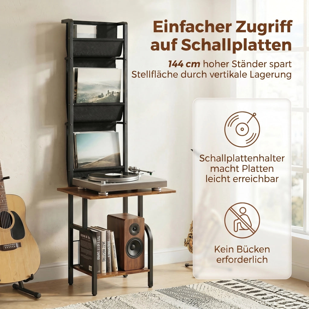 Libreria per CD e DVD con 3 tasche in tessuto e ripiano ¨C zephmum ¨C Legno effetto rustico marrone