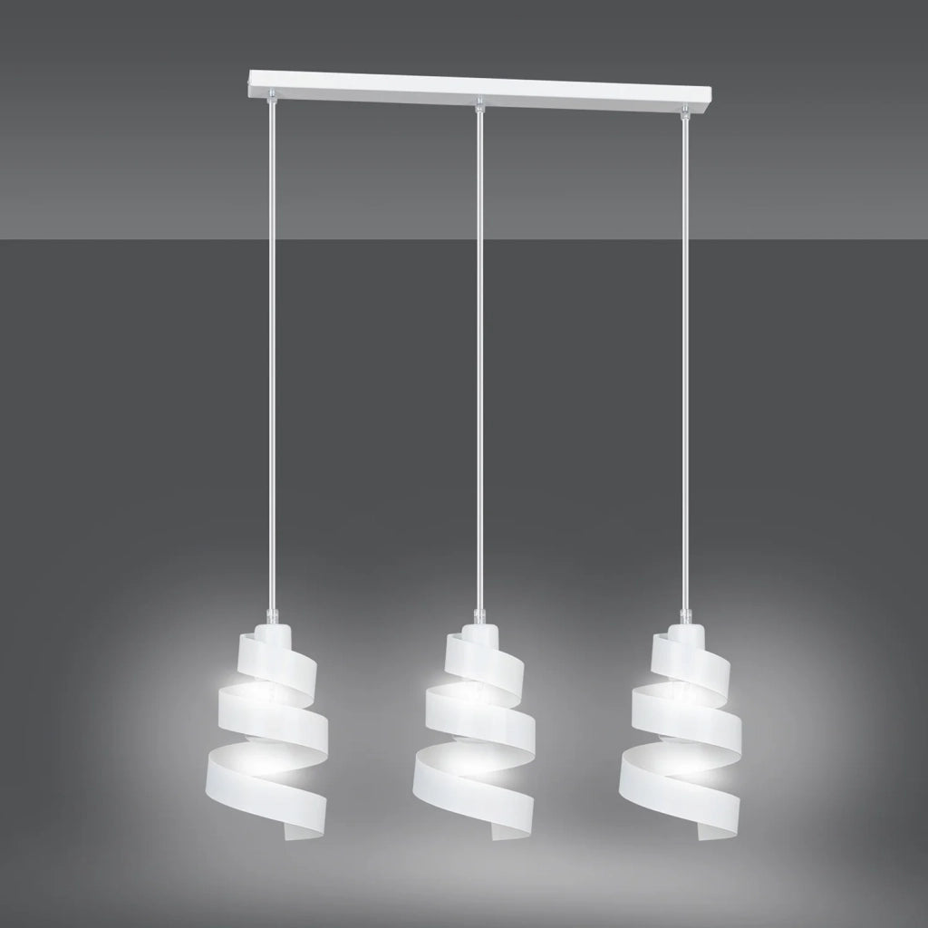 Lampadario Moderno 3 Luci Tristano In Acciaio Bianco Con Fasce A Spirale