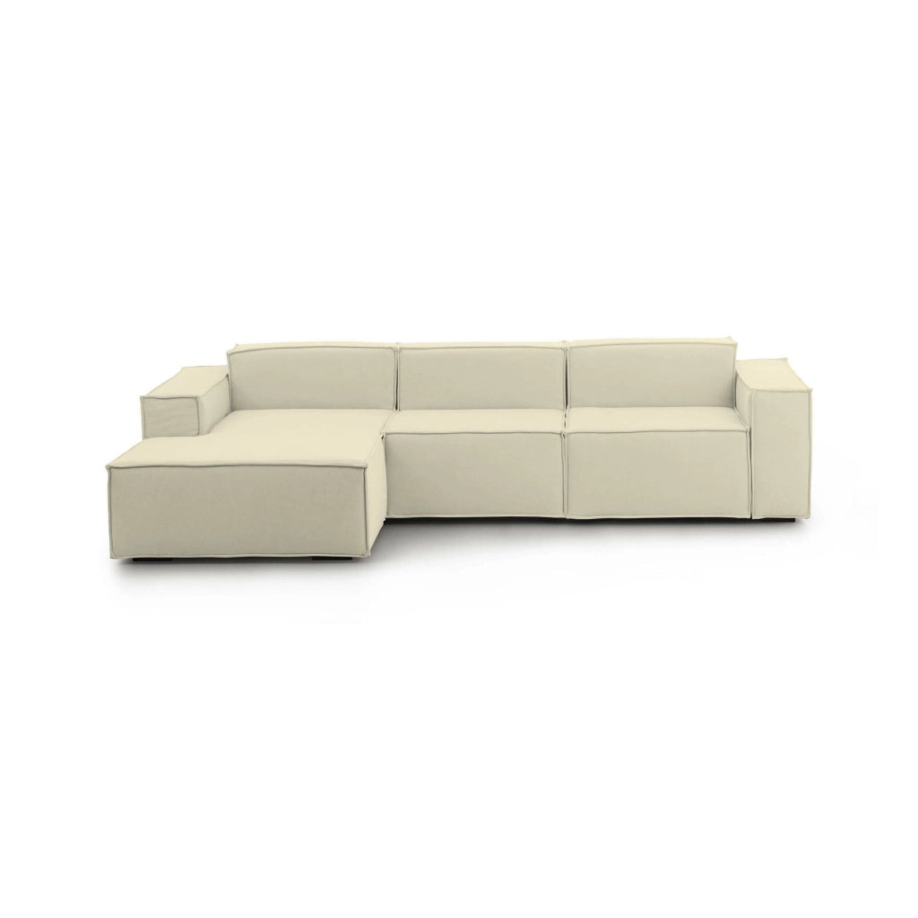 Divano fisso Alganibra, Divano componibile a 3 posti con penisola sinistra, Made in Italy, SofÒ  moderno in tessuto, Cm 300x170h70, Beige