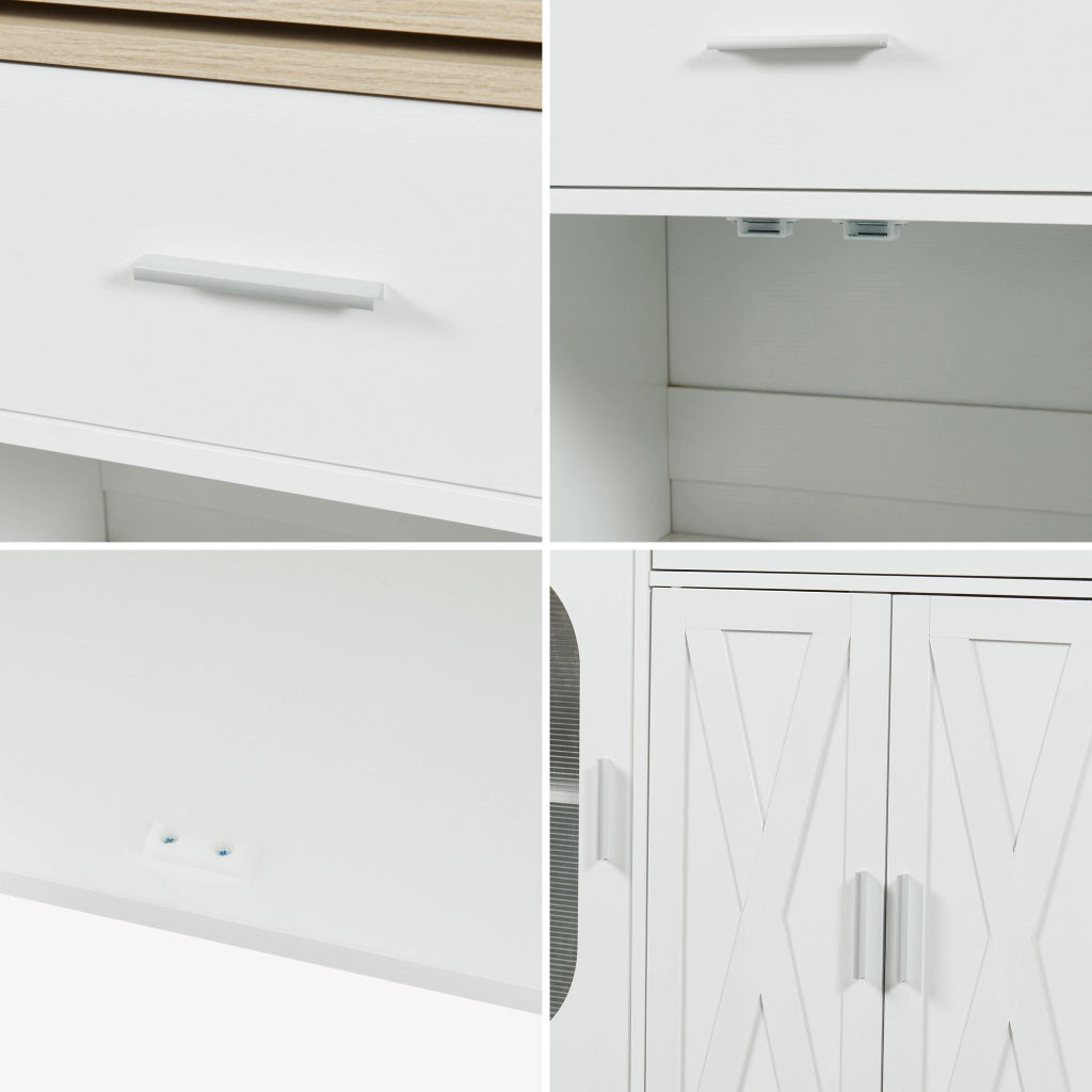 Credenza da Cucina Kudebola con Bancone Estraibile e Girevole 115 x 40 x 94 cm - Effetto Rovere / Bianco [en.casa]