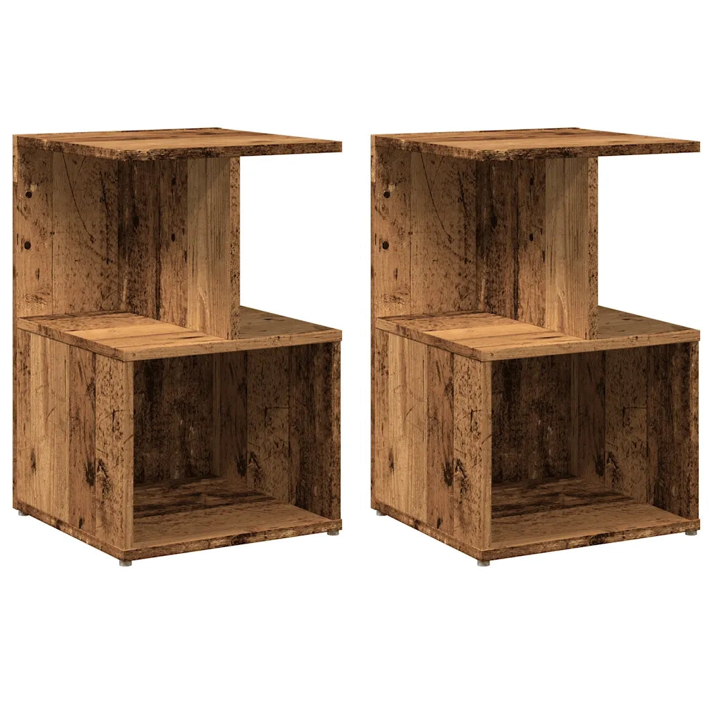 Set di 2 Comodini | Armadio da Notte | Mobiletto da notte Legno Vecchio 35x35x55 cm in Legno Multistrato