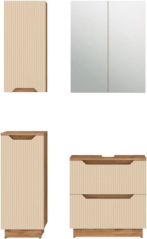 Set di mobili da bagno Lotta, Grigio, 59.8 cm, composto da mobile sottolavabo, specchiera, armadio medio e pensile