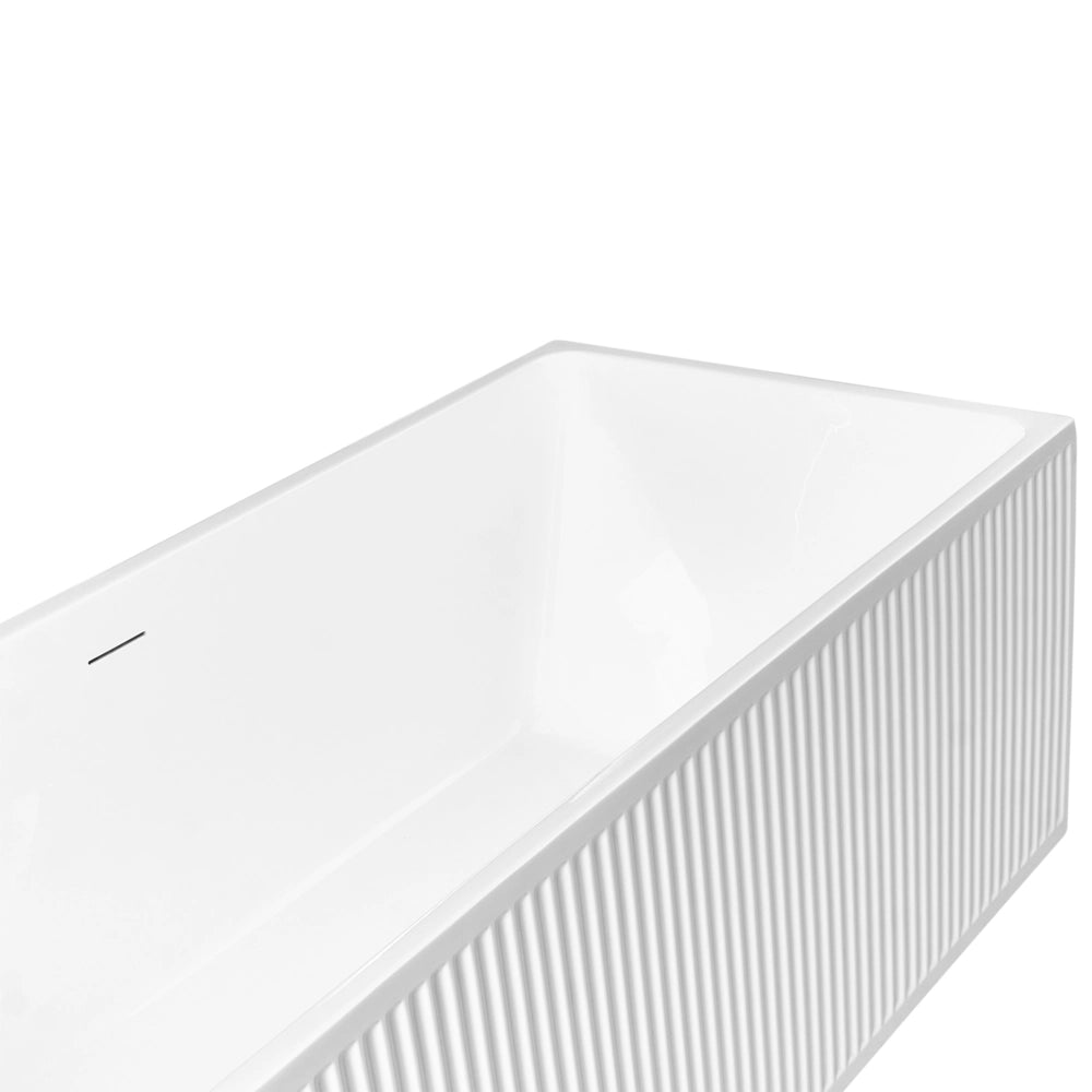 Vasca da bagno rettangolare moderna indipendente 170 x 80 cm Acrilico Finitura scanalata Bagno Bianco opaco