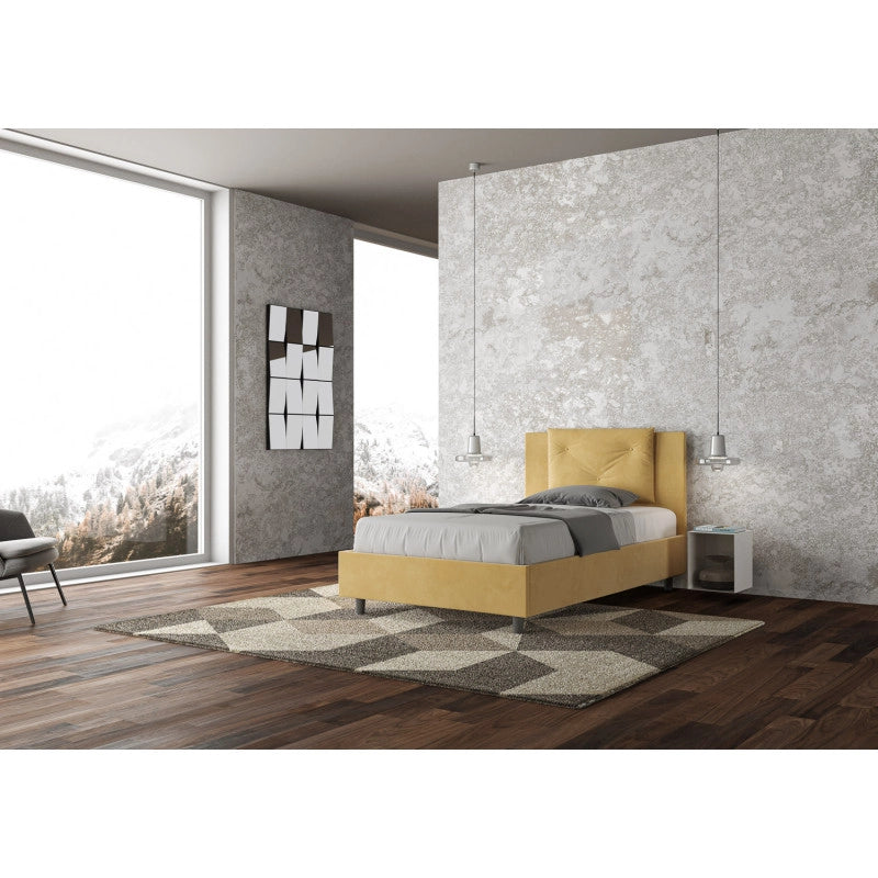 Letto imbottito Piazza e mezzo 110x200 cm Appia - Senza rete,Microfibra,Ocra