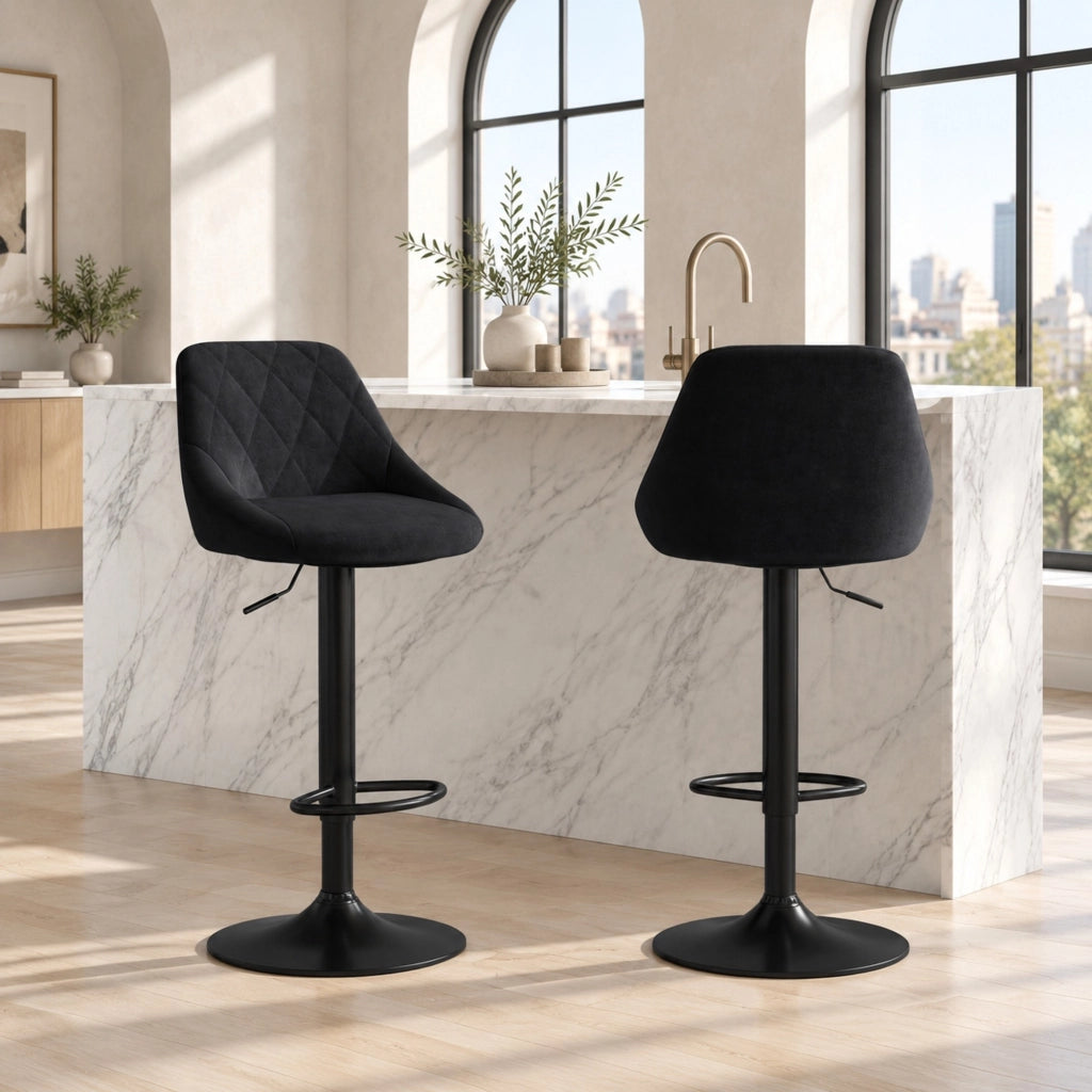 Set di 2 sgabelli da bar regolabili 46x48x83-104 cm neri in velluto e metallo