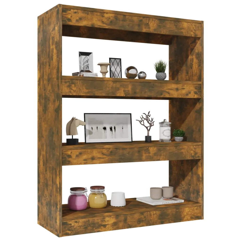 Libreria Divisorio-Scaffale per Libri-Mobile di Stoccaggio Rovere Fumo 80x30x103 cm Legno Multistrato