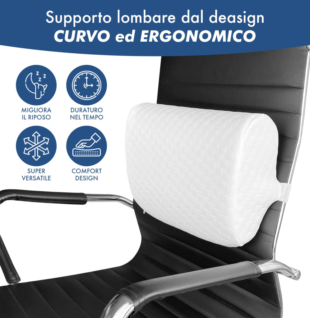Supporto Lombare In Memory Foam Portatile Con Elastico Per Fissaggio Sedia Ufficio Multiuso Collo Ginocchia Cuscino Da Viaggio Auto Gambe Prodotto Italiano Dispositivo Medico