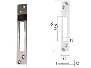 CONTROPIASTRA PER SERRATURE INFILARE PROFILATI IN ALLUMINIO 06462 20  mm.25x156, spessore mm.4,5 (0646220)    CISA
