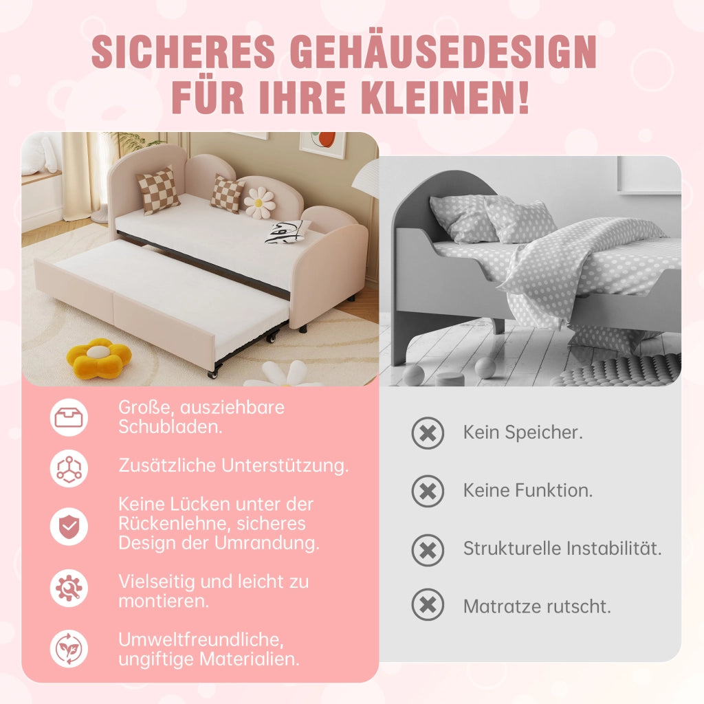 Letto a fiori con cassetti in velluto ferro 90x200 cm