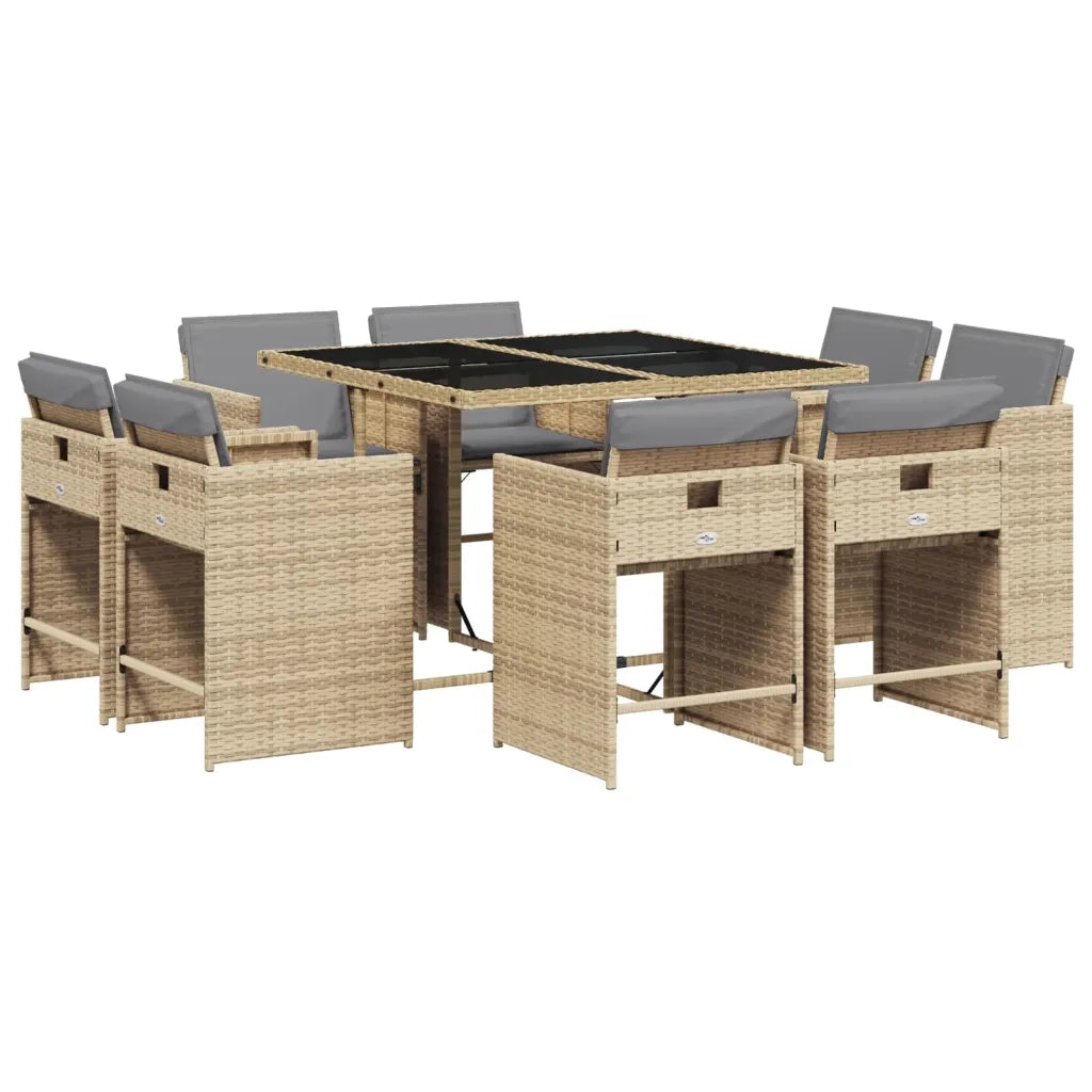 Set Pranzo da Giardino 9 pz con Cuscini Beige Misto Polyrattan 3277967