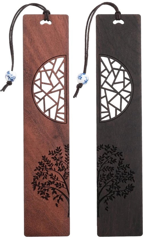 Bladwijzers in legno per appassionati di libri, 2 pezzi di legno artigianale per appoggio libri, bladwijzer naturale con cavità, bladwijzer vintage per regalo per donne, uomini, studenti (A)