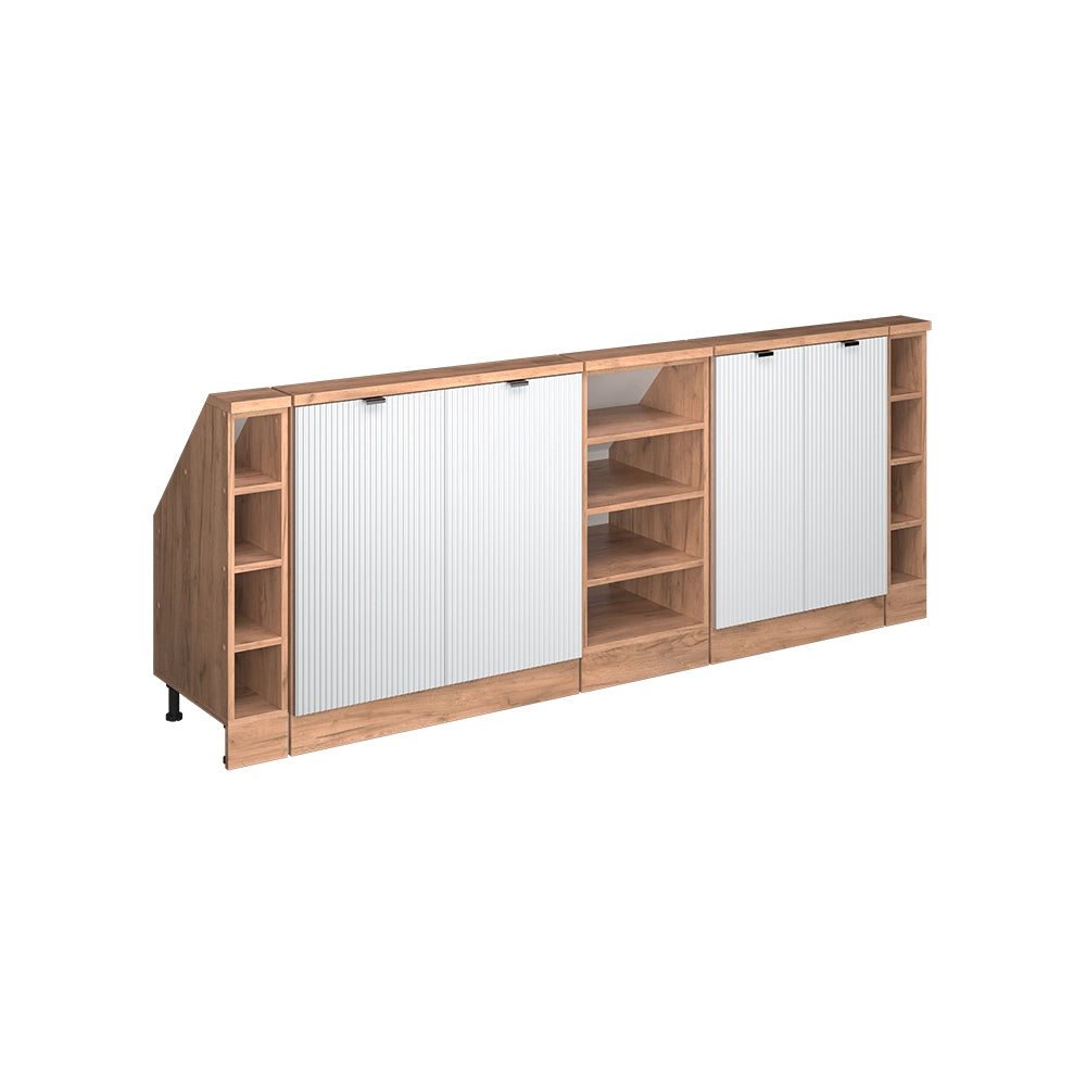 Set di mobili sottotetto Rion Ondulazione bianca/Rovere dorato 210 cm Set di 5 Vicco