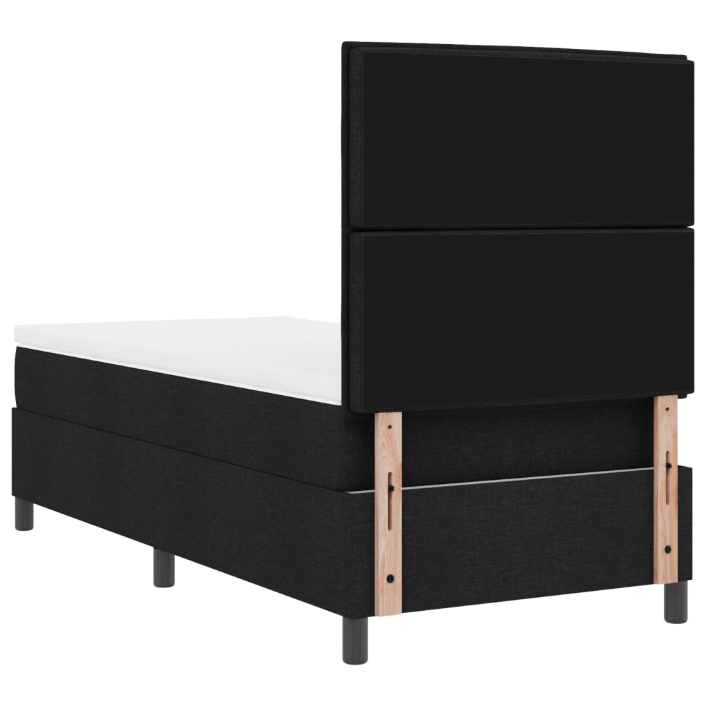 Letto con box spring e materasso nero singolo in tessuto