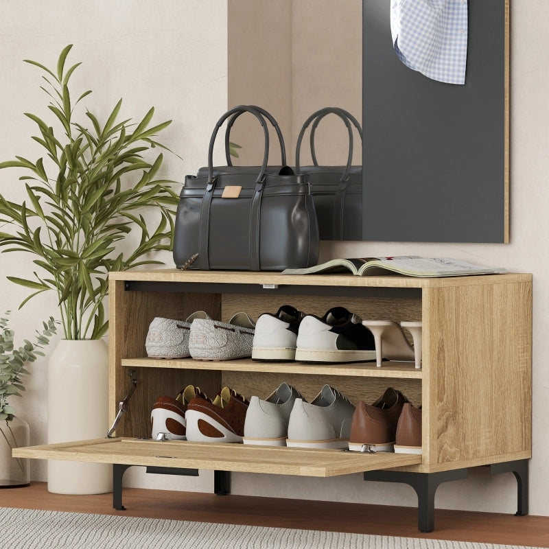 Set guardaroba da ingresso con specchio, panca portascarpe, 3 ganci e ripiano aperto, effetto legno naturale e grigio