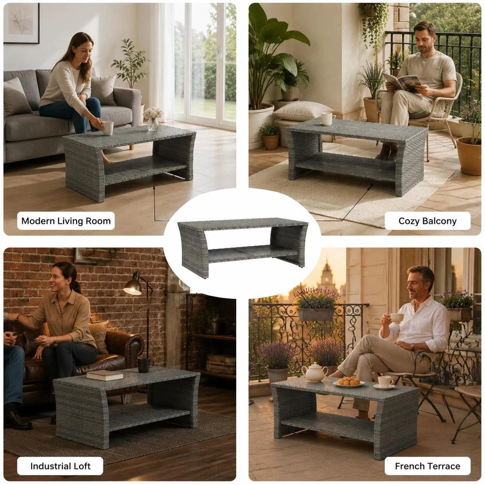 Coffee Table Gray 100x50x40 Cm Poly Rattan