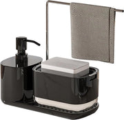 Organizzatore per cucina con caricabatterie e dispenser sapone - supporto per asciugamani in acciaio inox caddy di organizzazione per la zona cottura nero.