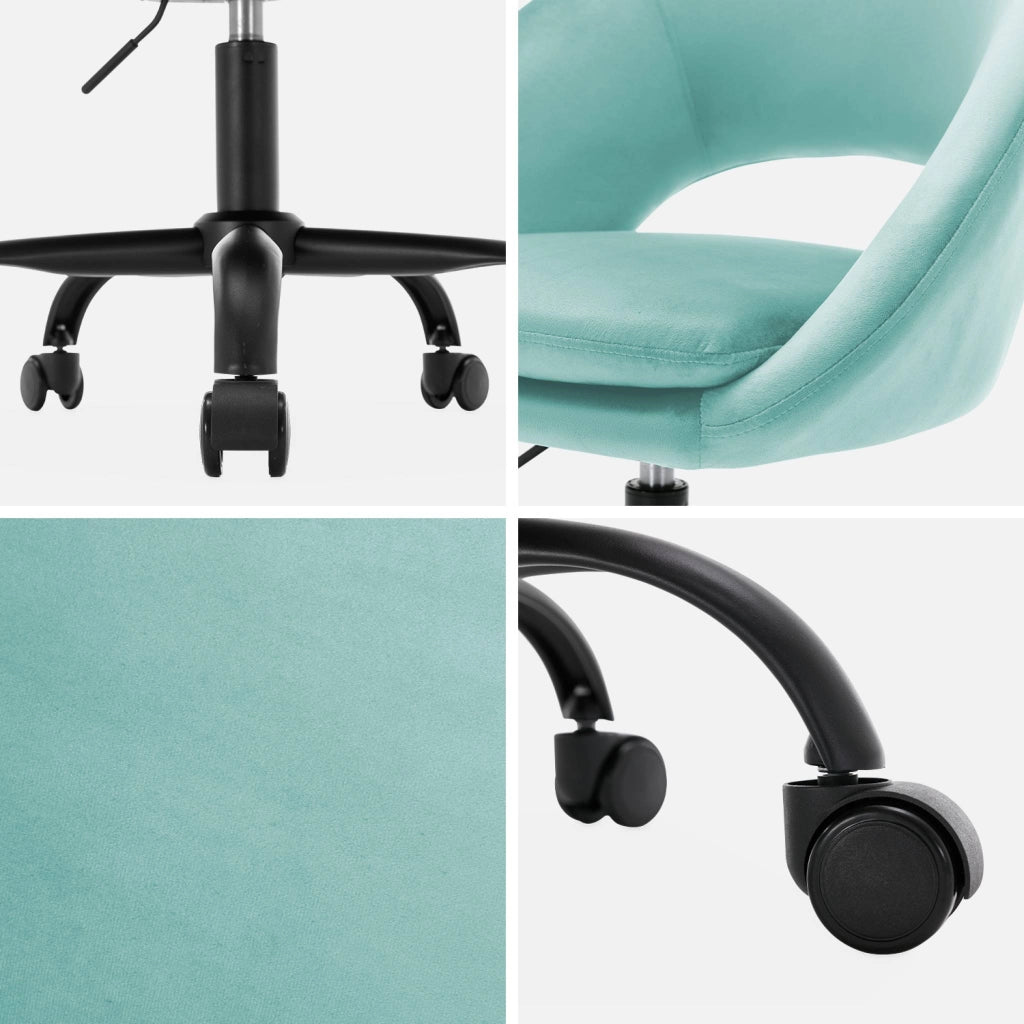 Sedia da ufficio con rotelle in velluto, cyan
