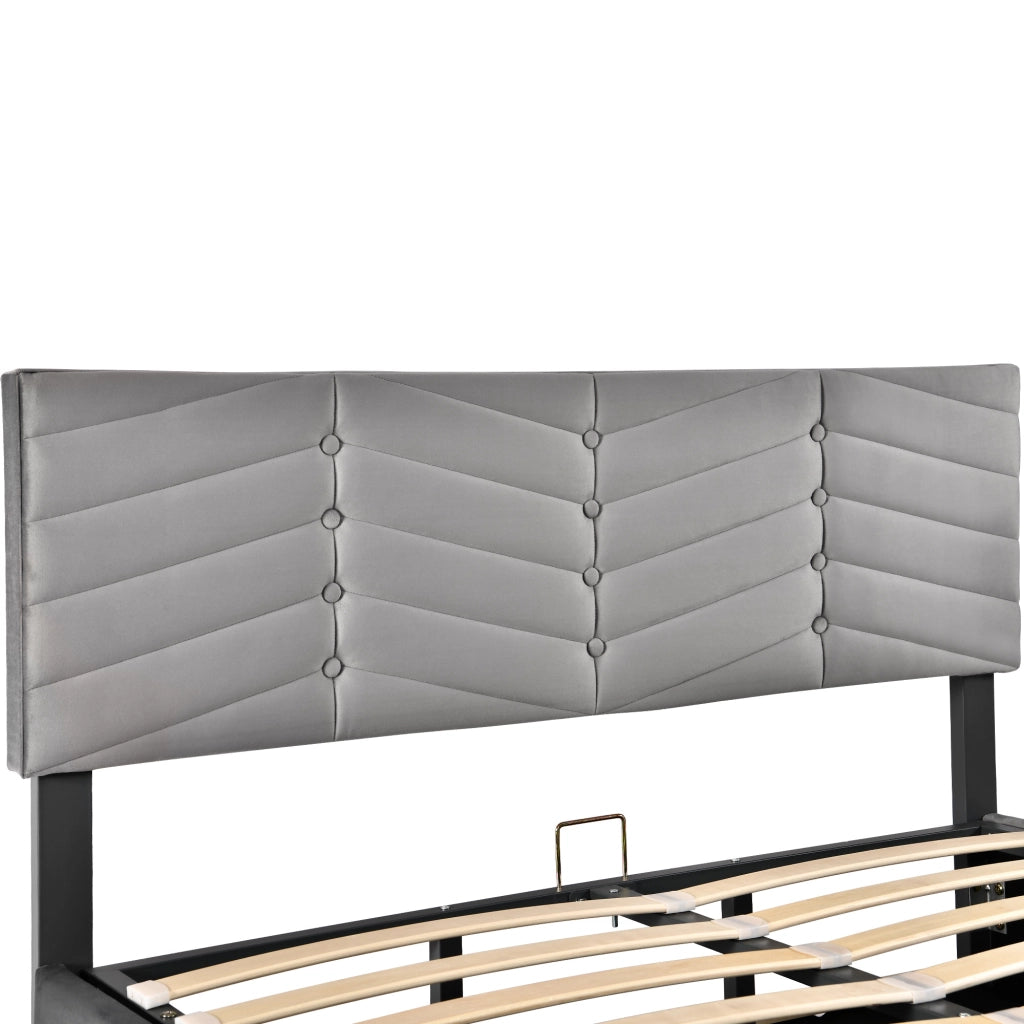 Letto Contenitore 140 x 200 cm; in Velluto; Testiera Regolabile; Grigio