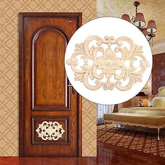 Set di Decorazione per Porte e Armadi in Legno di Rattan - Senza Verniciatura - Dimensioni 11x11 cm - Disegno di Fiori Eleganti - Decorazione per Interni
