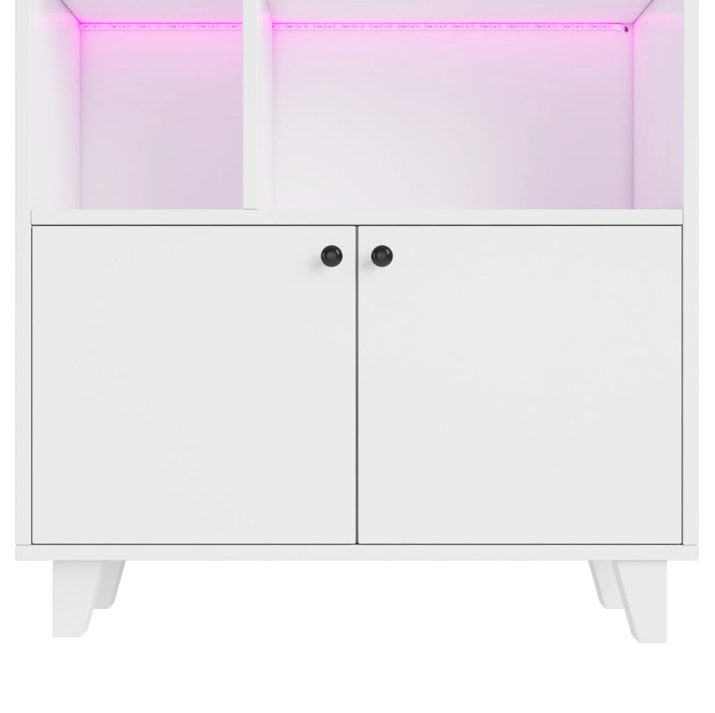 Libreria bianca 80x30x173 cm con LED e ante