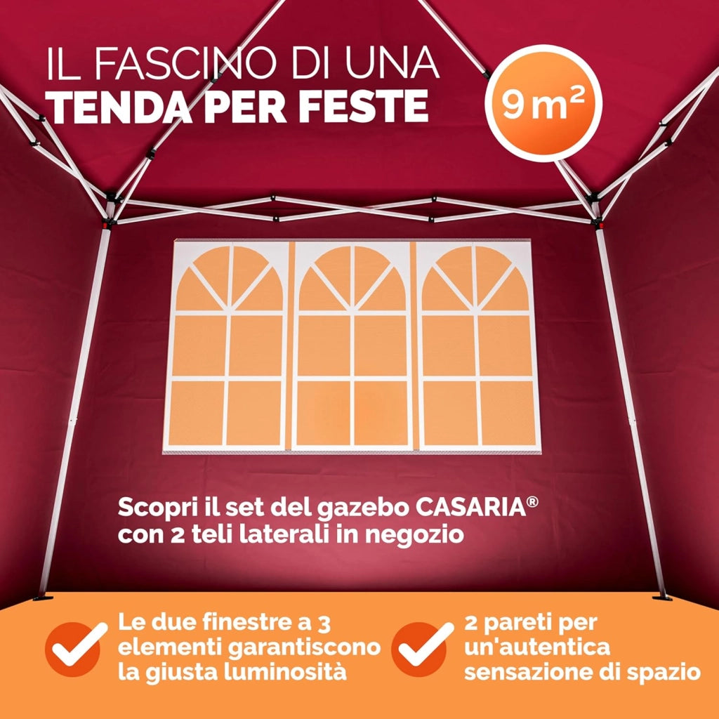 ® Gazebo pop-up, 3 x 3 m, con 4X parti laterali, scelta di colori, protezione UV 50+, con custodia, impermeabile, pieghevole, padiglione pieghevole, tenda per festival, capri rosso