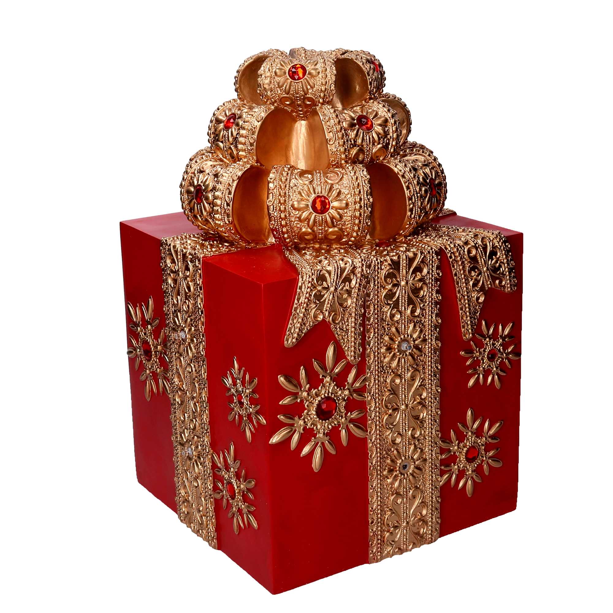 Pacco regalo resina oro e rosso cm 26x26xh40,5