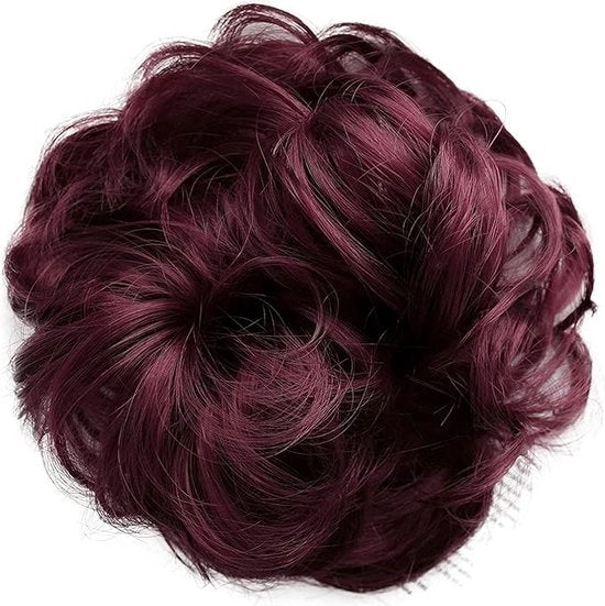 Capigliera in volume con chignon e acconciatura a boccoli, color marrone, miscela G24A