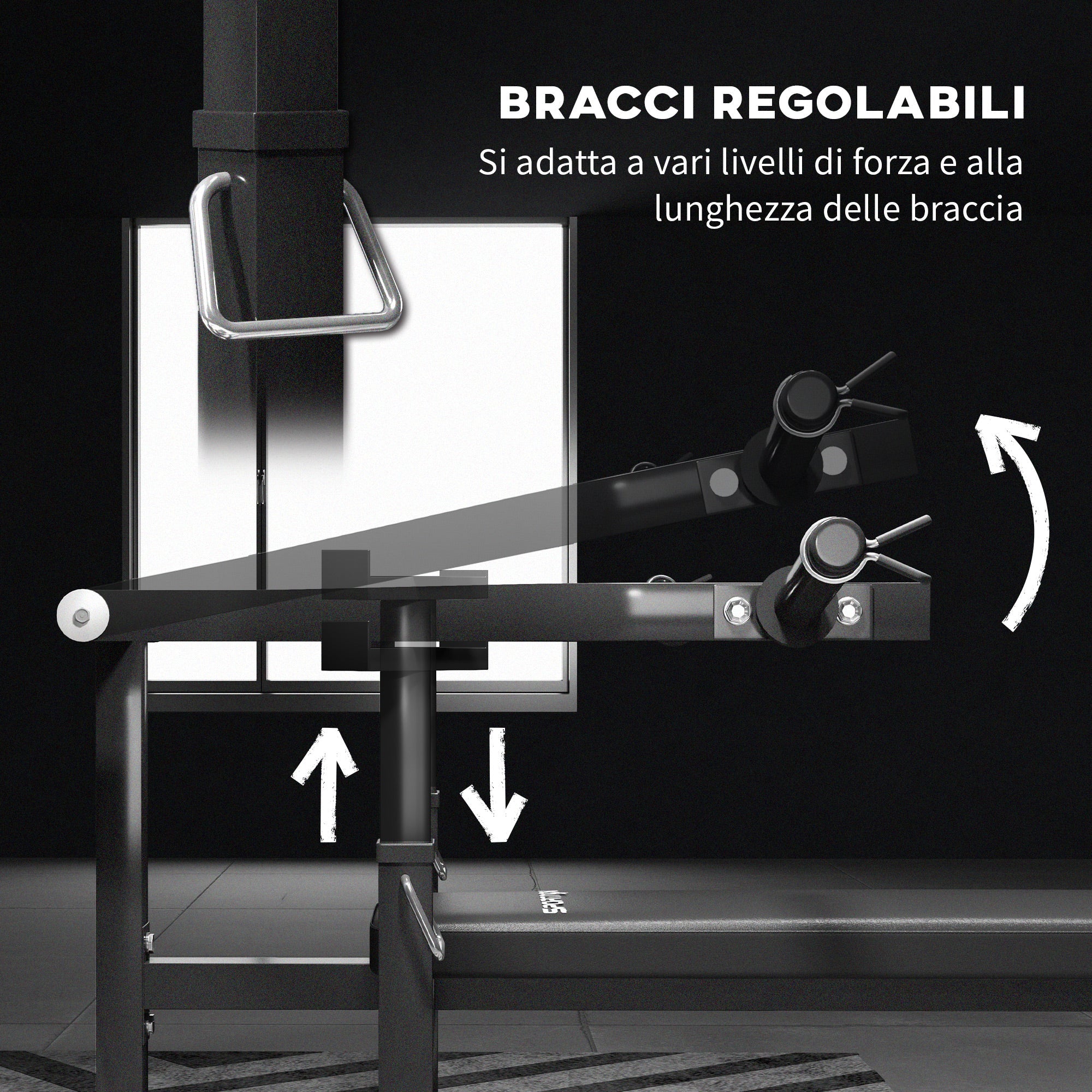 Panca per Pettorali ad Altezza Regolabile 150x150x60-85 cm in Acciaio Nero