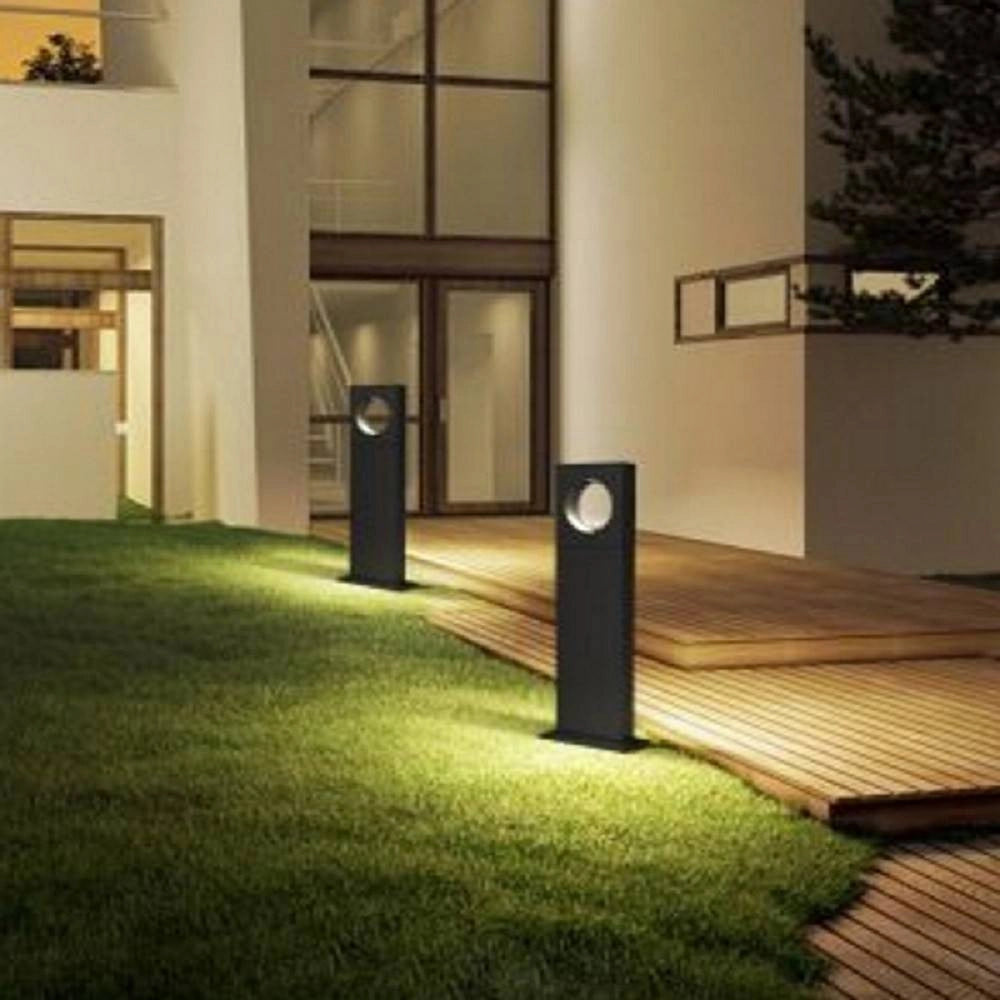 Trade Shop - Lampada Palo Da Giardino A Led Cerchio 50 Cm 12 W Nero Luce 6500k 4000k 3000k Es60 - -bianco Caldo      -