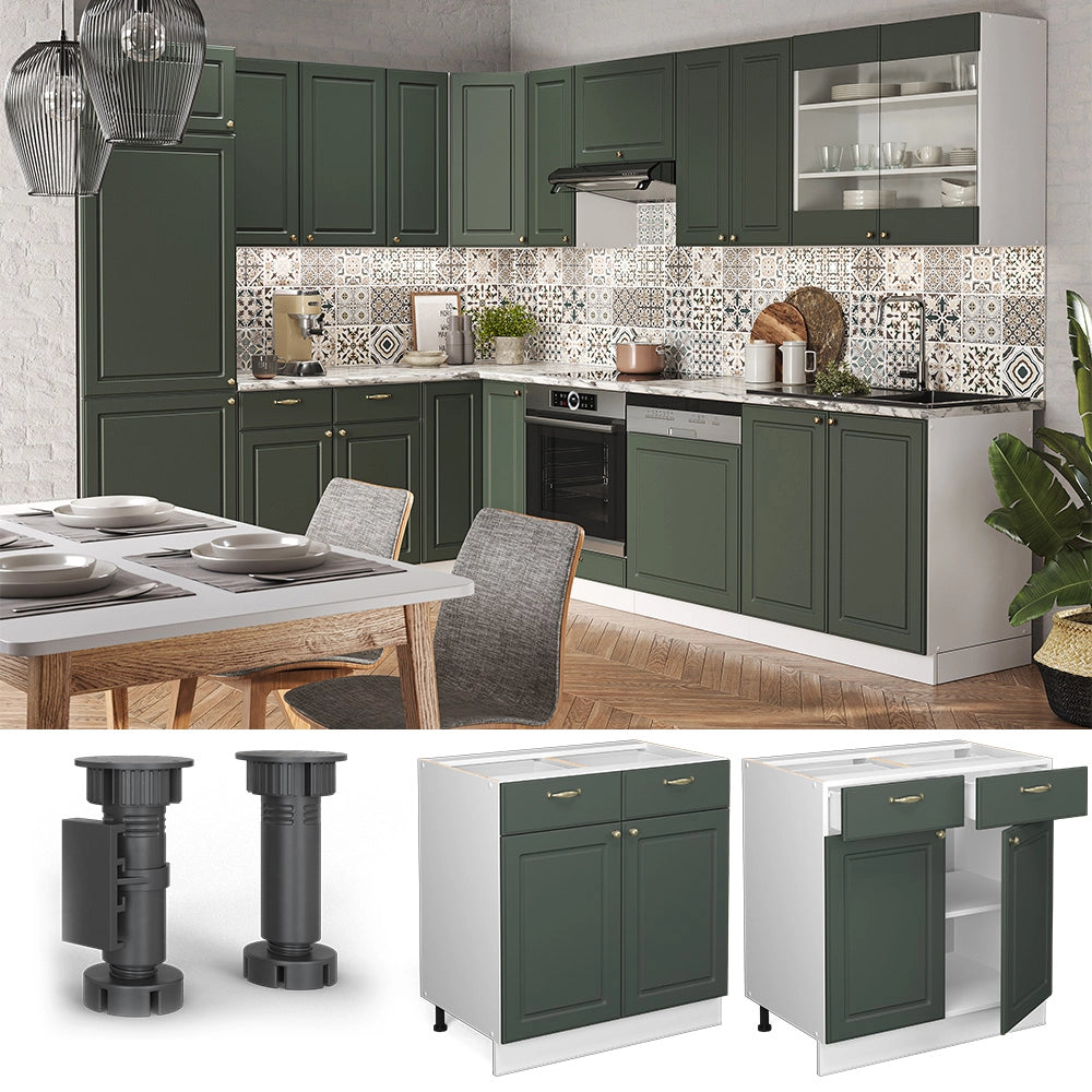 Mobiletto base per cucina Fame-Line Verde-oro rustico/Bianco 80 cm, PL Marmo Vicco