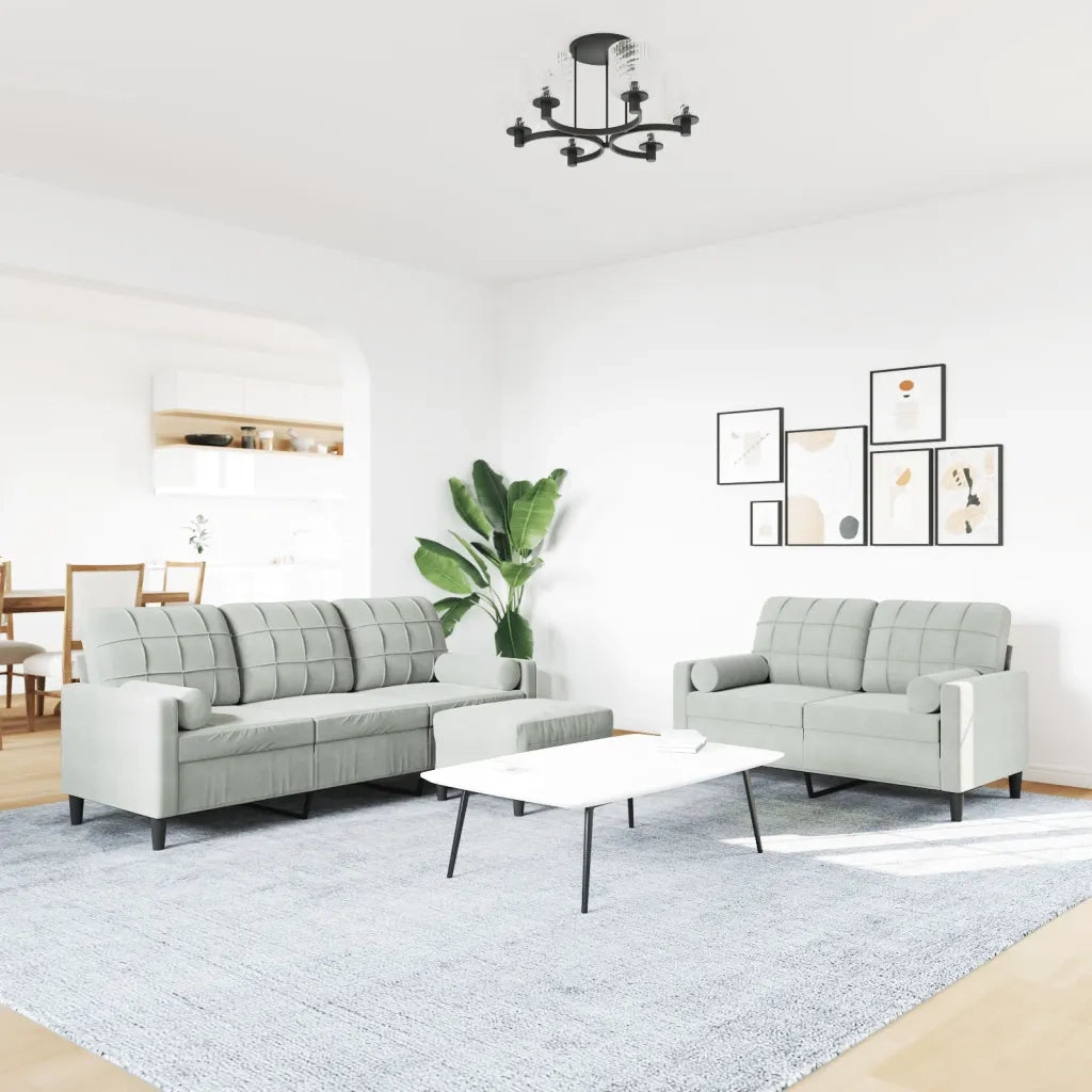 Set di Divani 3 pz con Cuscini e Rinforzi Grigio Chiaro Velluto
