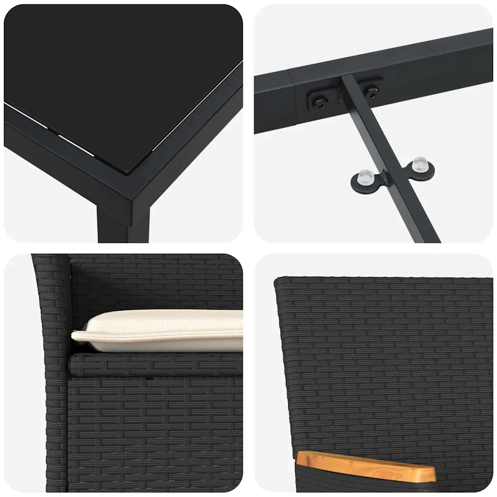 Set da Pranzo per Giardino con cuscino 7 pcs Nero polyrattan 3379847