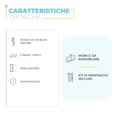 Colonna bagno sospesa H. 140 cm 2 ante serie Oasi rovere in kit di montaggio