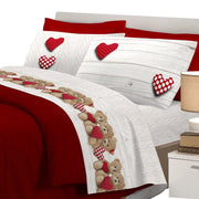 Completo letto lenzuola orsetti con stampa fotografica 100% cotone made in italy Rosso - 1 Piazza e mezza
