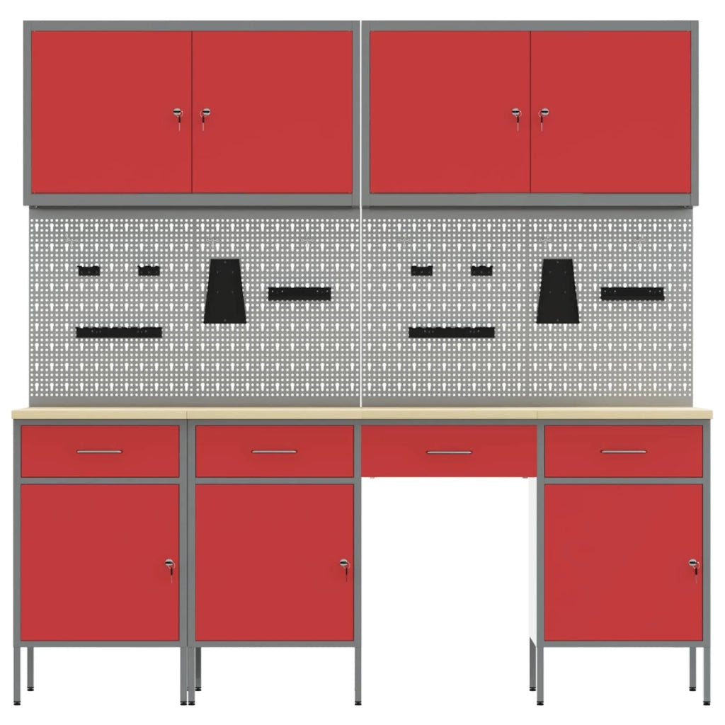 Mobile da lavoro 10 pcs Rosso Legno ingegnerizzato e acciaio 3321471