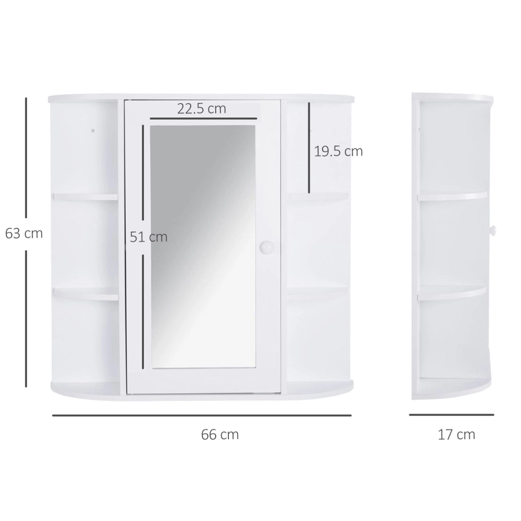 EasyComfort Specchio Bagno Contenitore, Armadietto Bagno con Specchio, Anta Centrale e Mensole in Legno Bianco (66 x 17 x 63 cm)