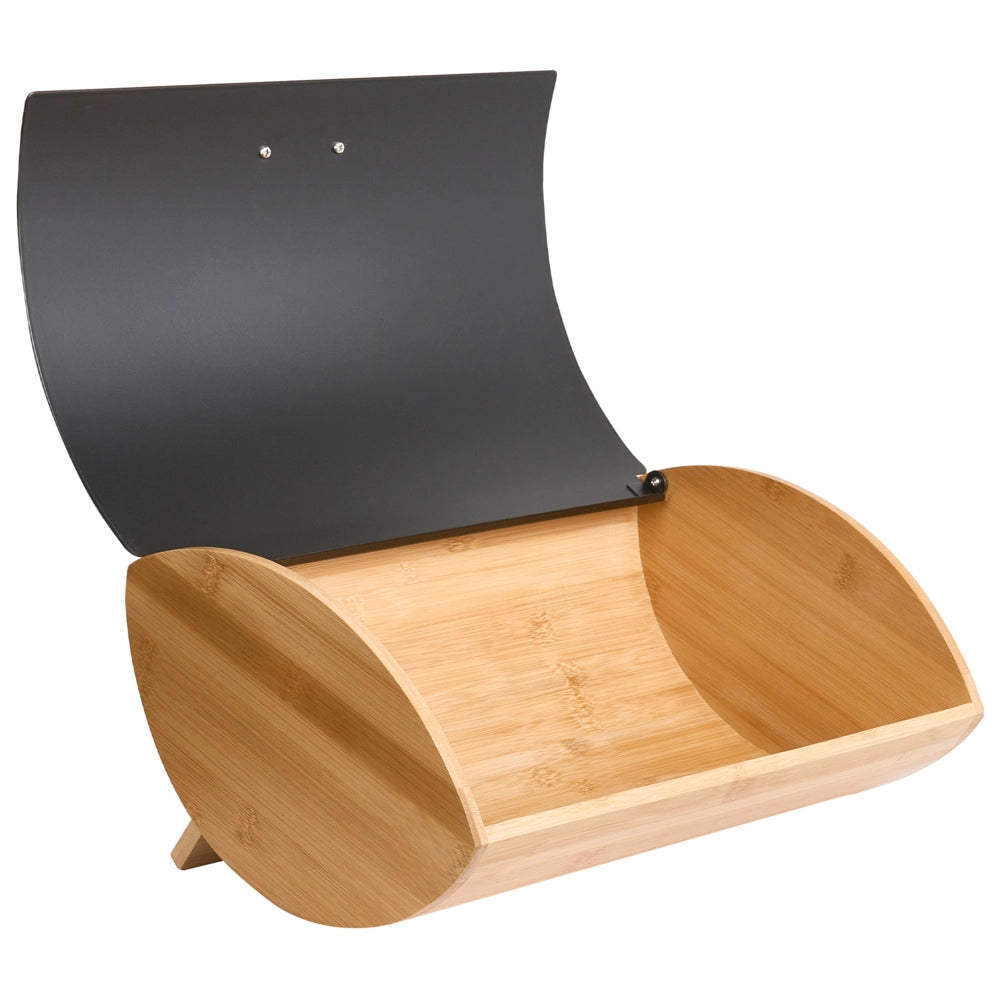 Portapane in bambù nero 36 x 25 x 16 cm decorativo con coperchio in metallo Cucina scandinava moderna