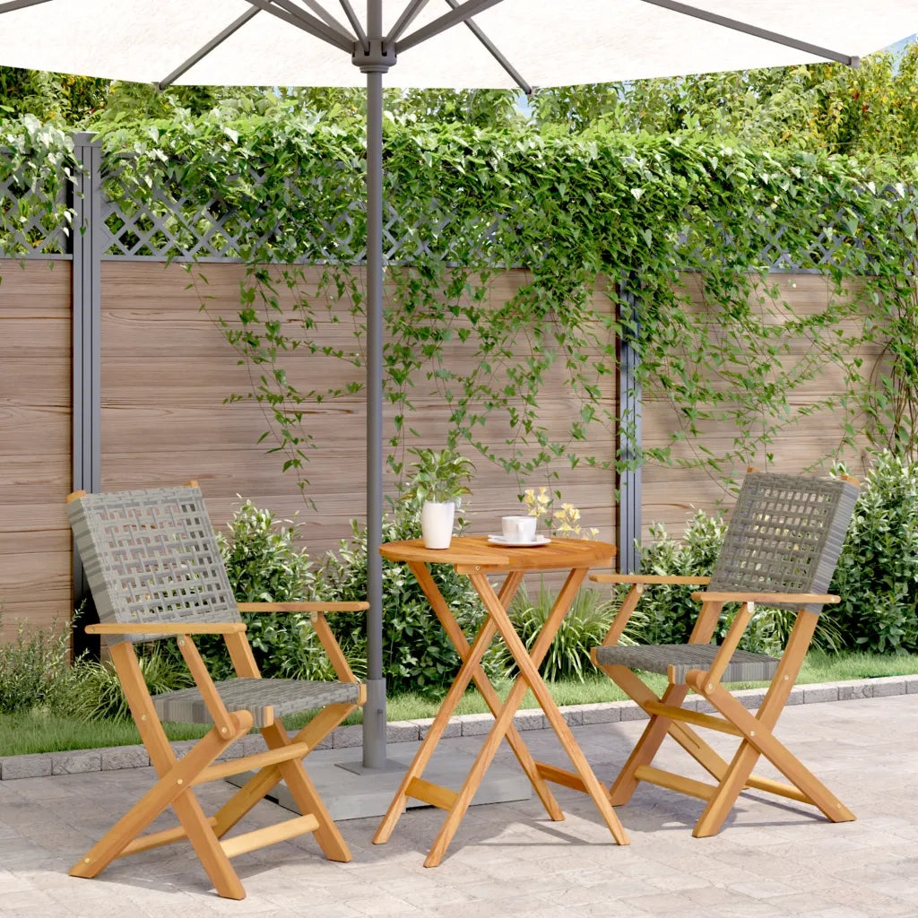 Set da Bistrot 3 pz | Set Salotto da Giardino Grigio in Polyrattan e Legno Massello
