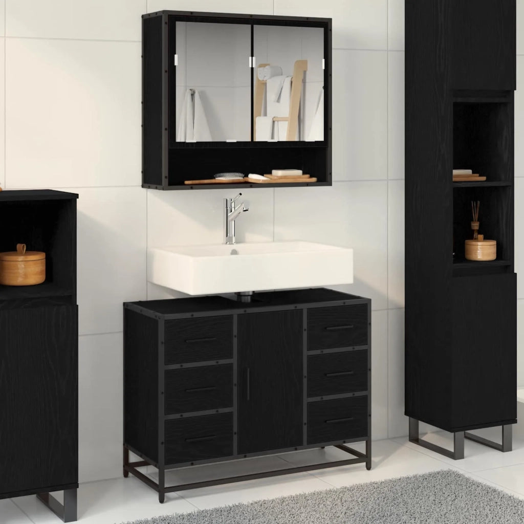 Mobile da Bagno Rovere Nero 80 x 33 x 60 cm Legno multistrato 883633