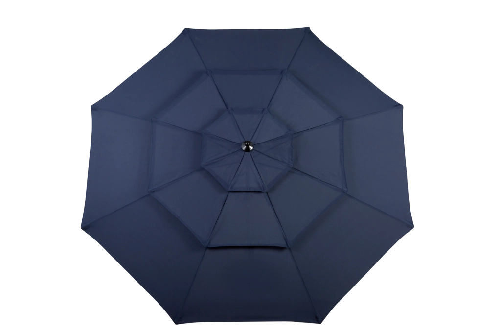 Ombrellone da giardino 10 ft con 3 teli; apertura a manovella e inclinazione; blu navy in acciaio
