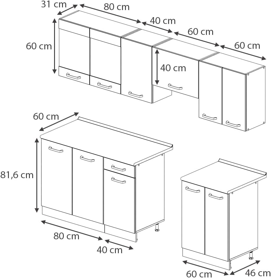 Mobile da cucina Raul, Grigio prezioso/bianco, 240 cm, PL Marmo, combinabile in modo flessibile con elementi modulari