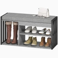 Scaffale per Scarpe con Panca, Scaffale per Corridoio per Scarpe, Mobile Portascarpe con Design a 3 Livelli, per Ingresso, Corridoio, Soggiorno, Camera da Letto, Grigio