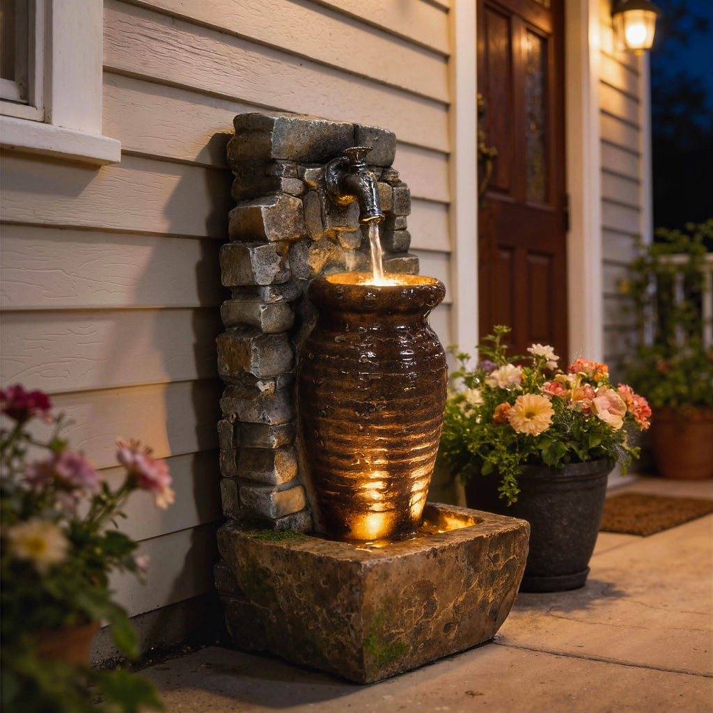 Fontana da Giardino con Flusso Regolabile e Parete Rocciosa Rustica ¨C Zephmum ¨C Design a Brocca